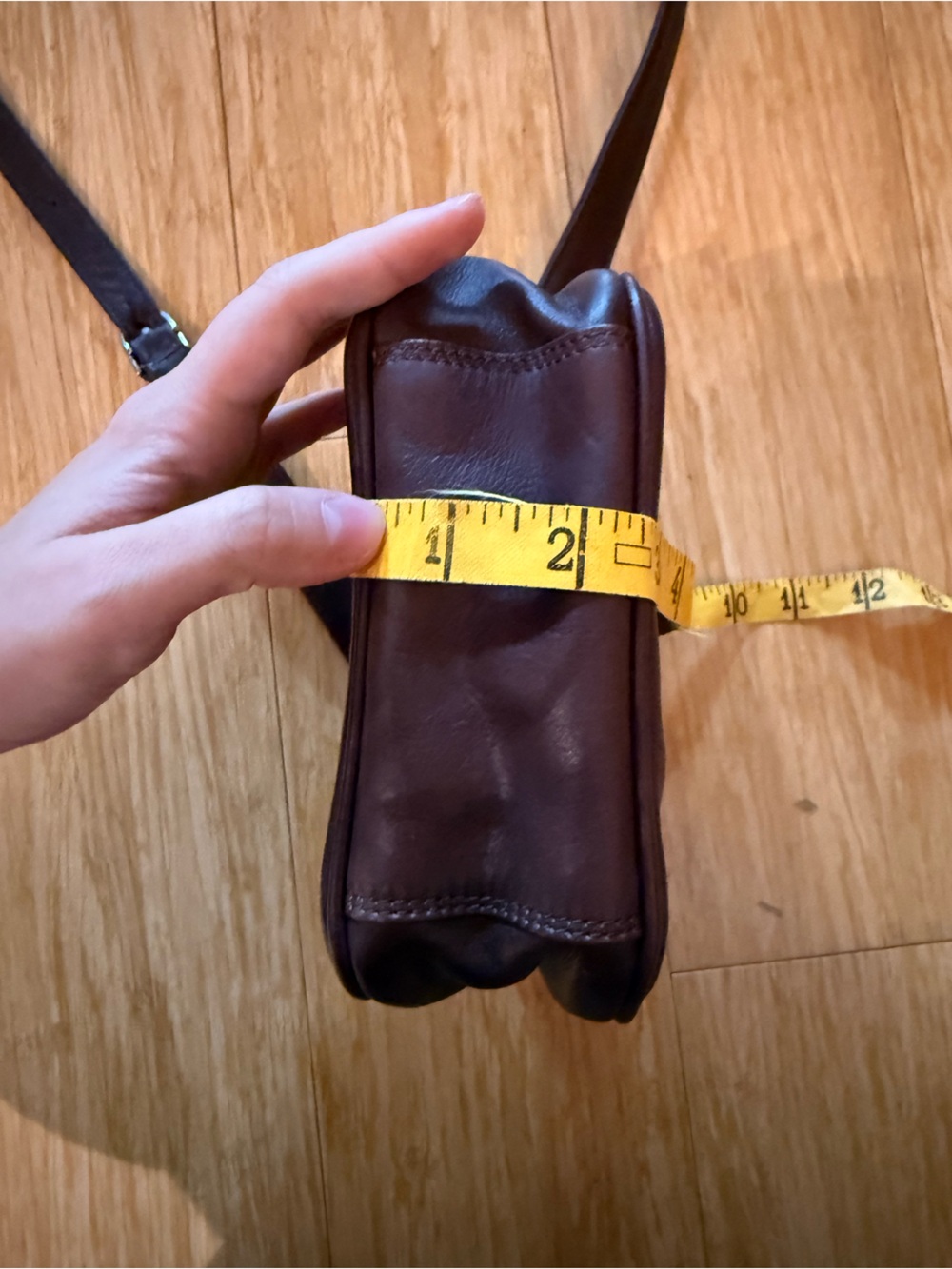Vintage Italian Leather Crossbody Bag Dark Brown Adjustable Strap Mini Purse - Picture 13 of 13
